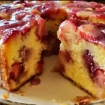 Fresh pineapple strawberry pound cake on plate