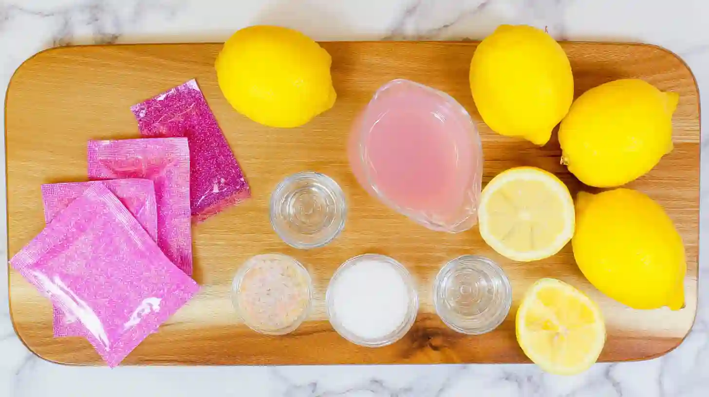 pink-lemonade-gelatin-shots-Recipe-ingredients Pink Lemonade Gelatin Shots Recipe ingredients with lemons and gelatin