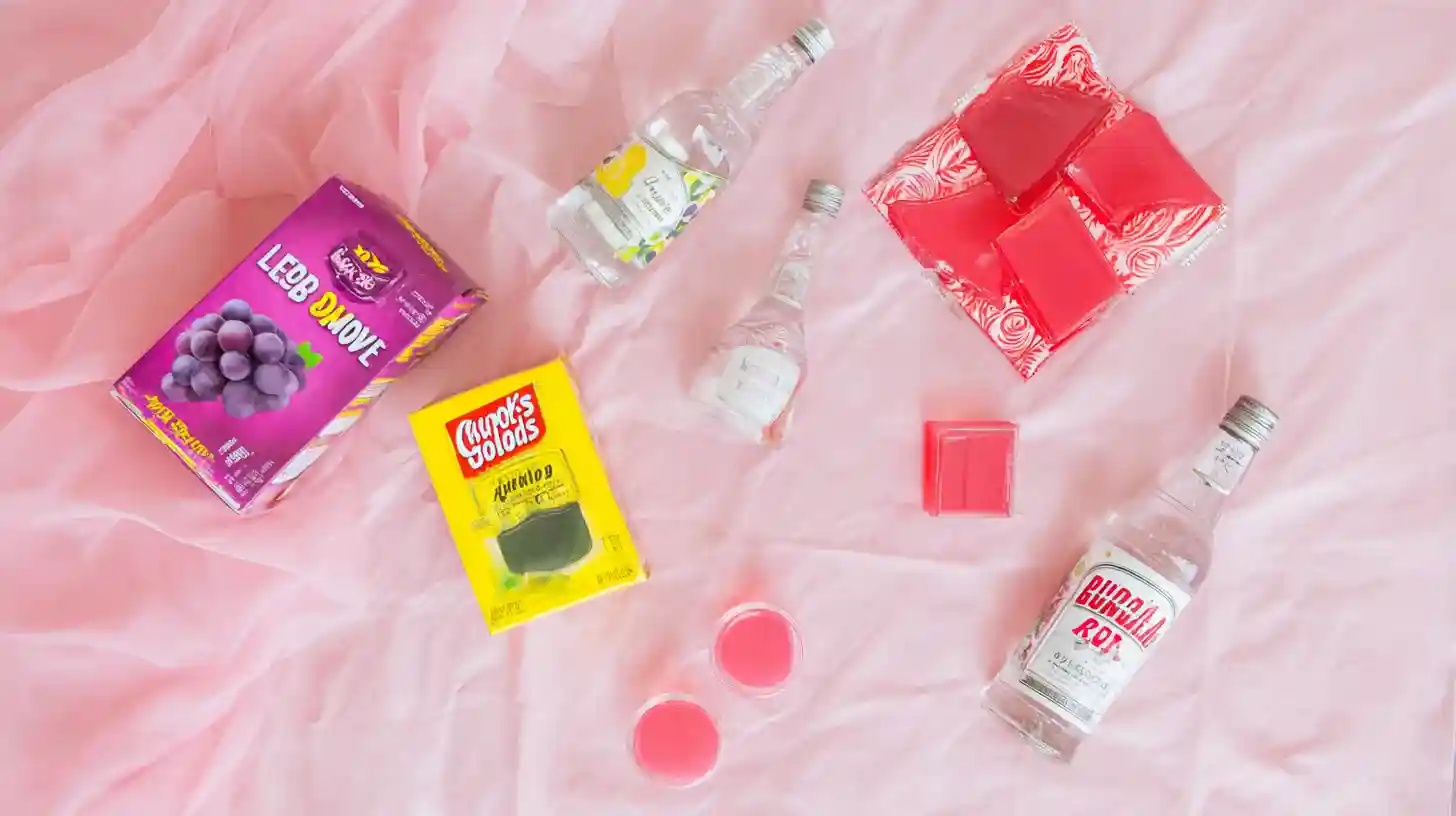 pink-pony-vodka-jello-shots-ingredients pink pony vodka jello shots layered in clear cups