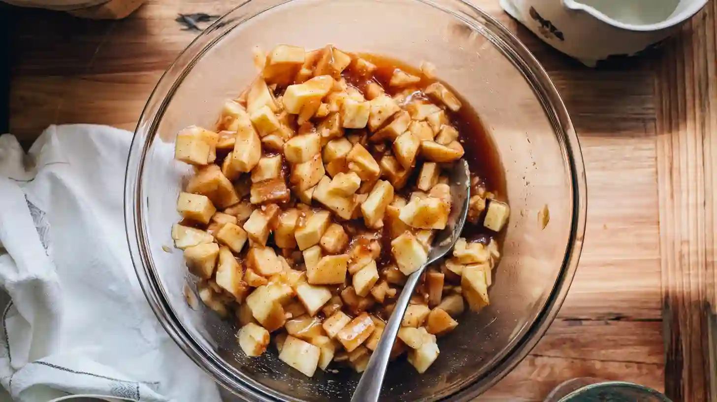 prepare-apple-topping-biscuits Mixing apple pie filling with vanilla extract for biscuit topping