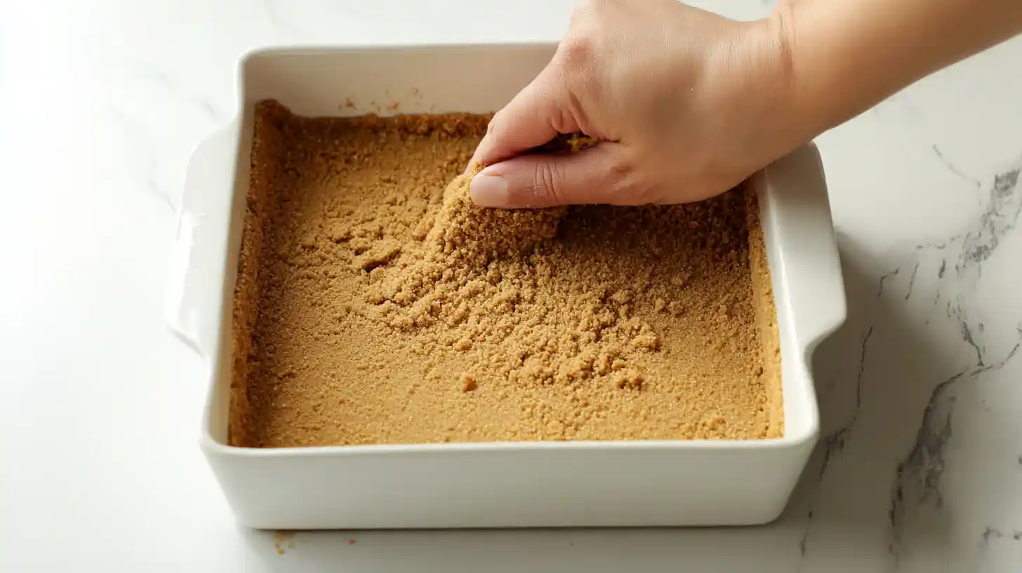 pressing-graham-crust-lemon-bars Pressing crust into lemon bar pan