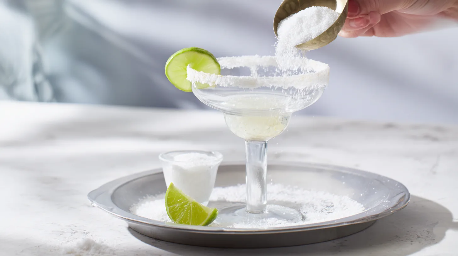 rim-chill-glass-ocean-love-colada Glass rimmed with sugar for Ocean Love Colada Recipe Easy