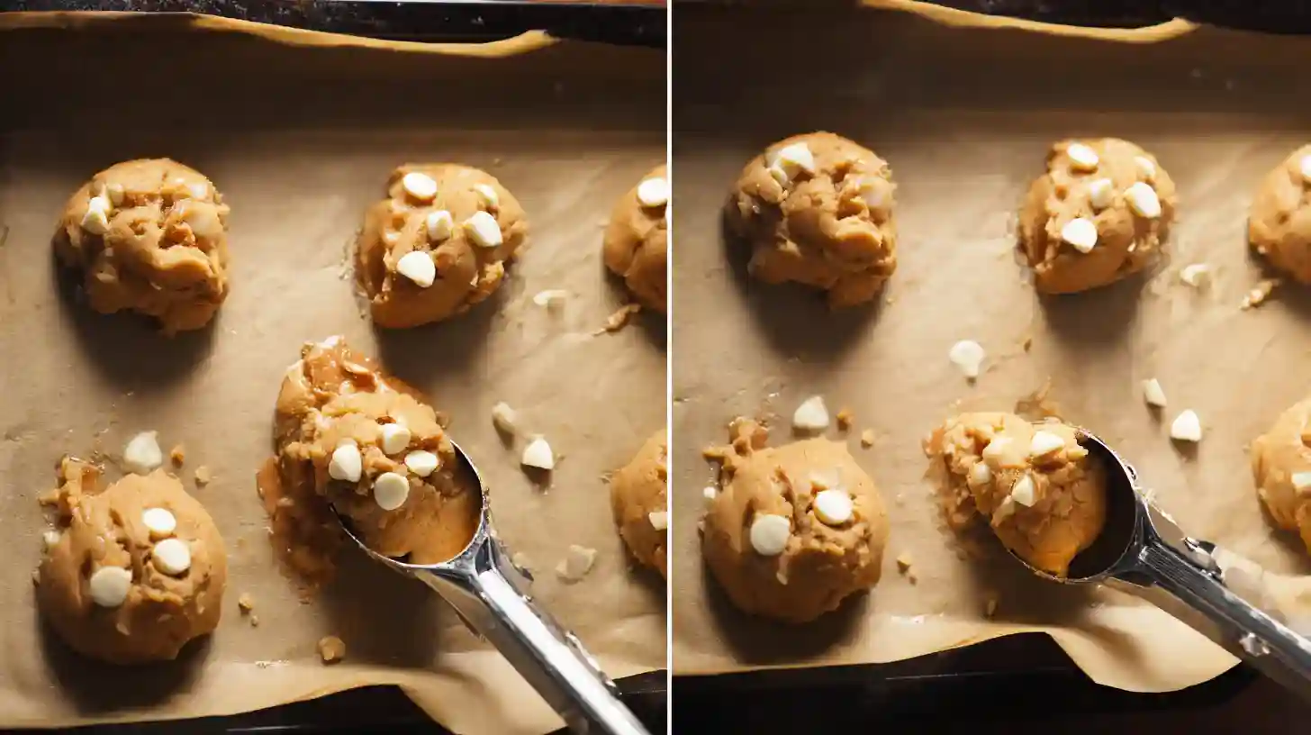 scooping-caramel-cookie-dough Scooping Irresistible White Chocolate Caramel Chunk Cookies