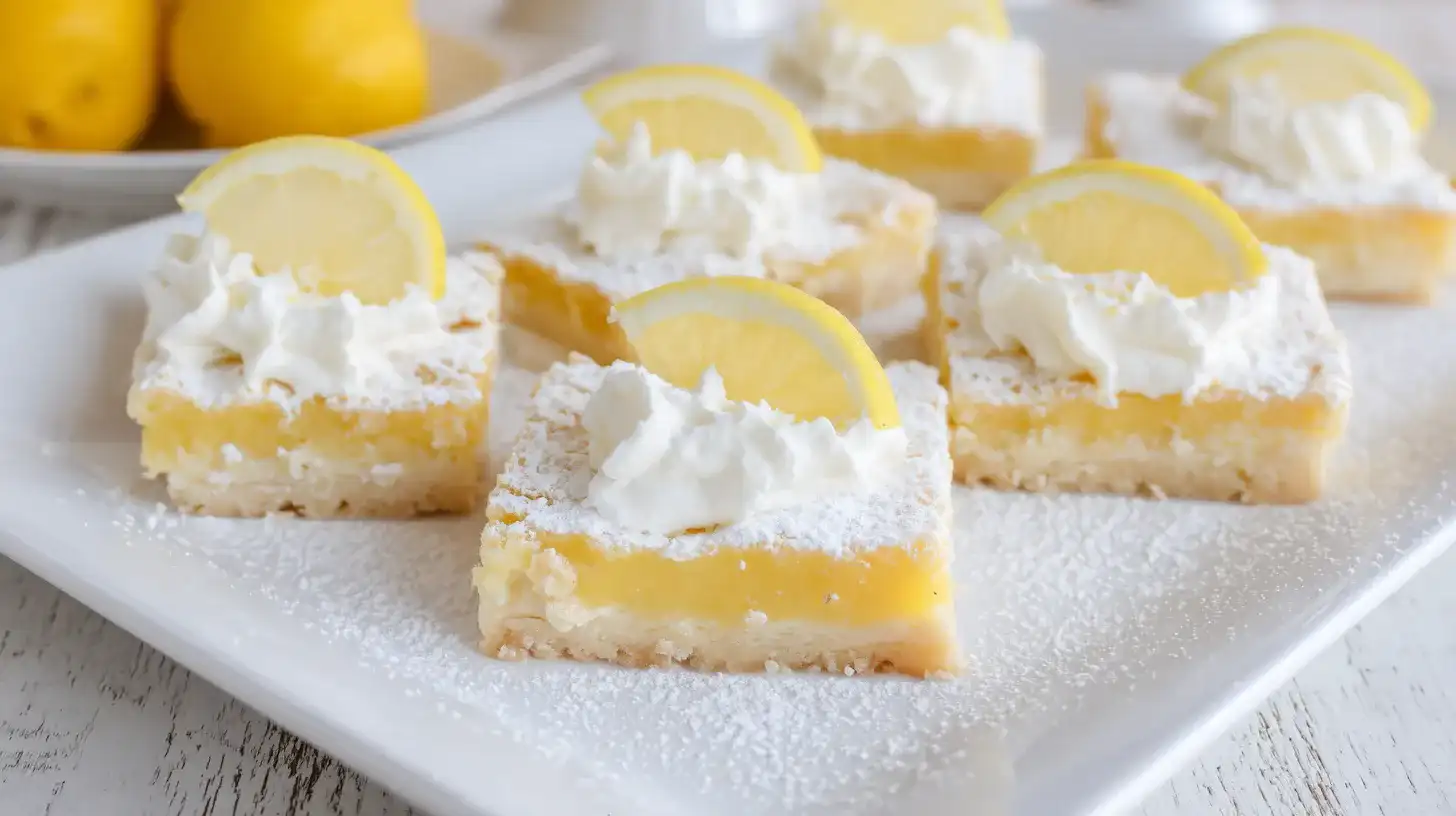 served-Lazy-Day-Lemon-Cream- Pie -Bars Sliced Lazy Day Lemon Cream Pie Bars ready to serve