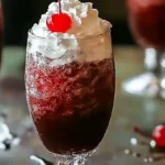 served cherry rum and coke frozen drink with cherry on top