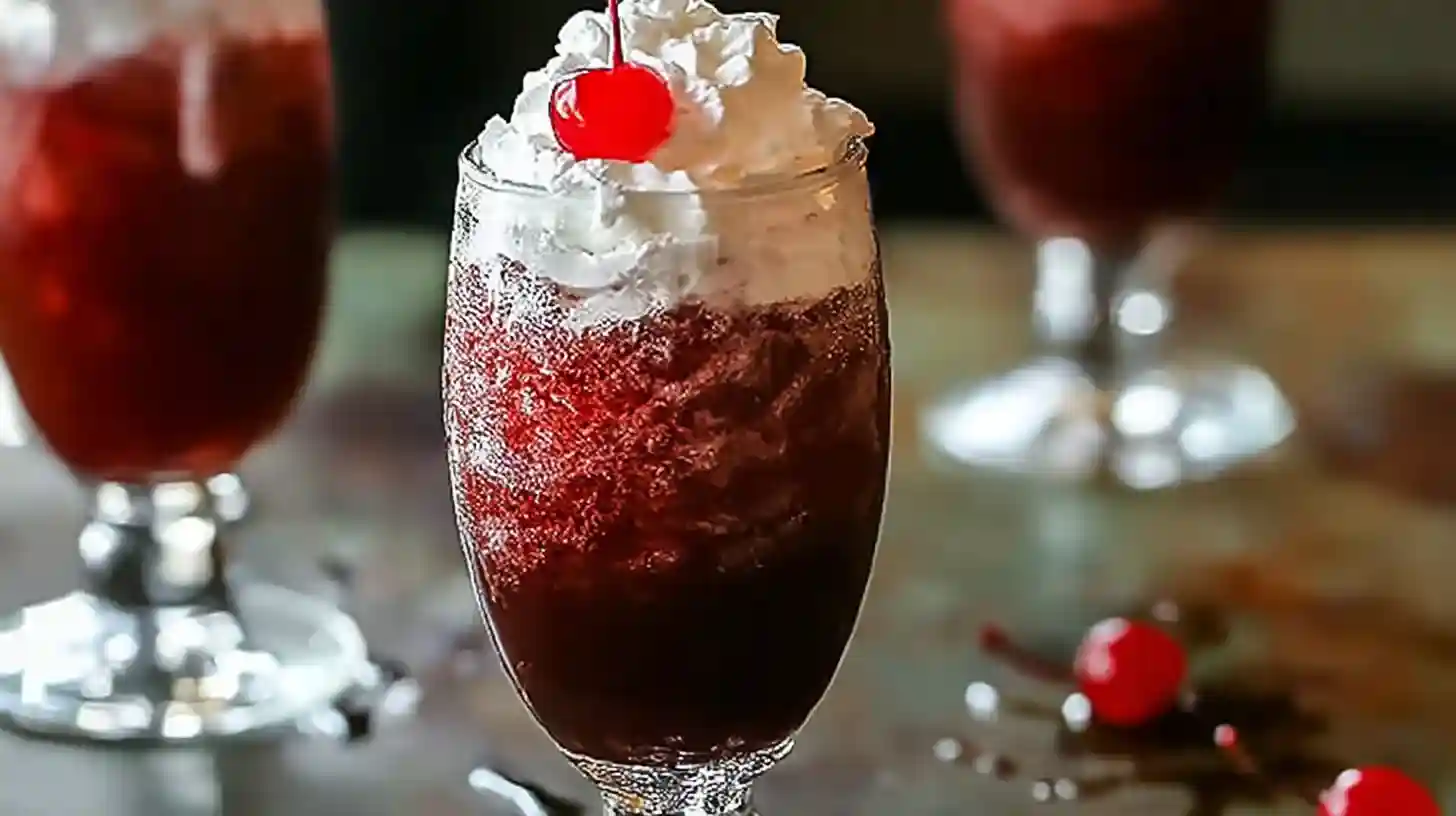 served-best-cherry-rum-and-coke-frozen-drink served cherry rum and coke frozen drink with cherry on top
