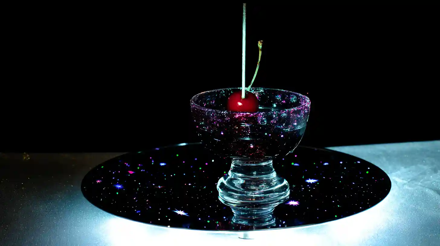 served-dark-matter-shots-cocktail served dark matter shots cocktail with garnish and shimmer
