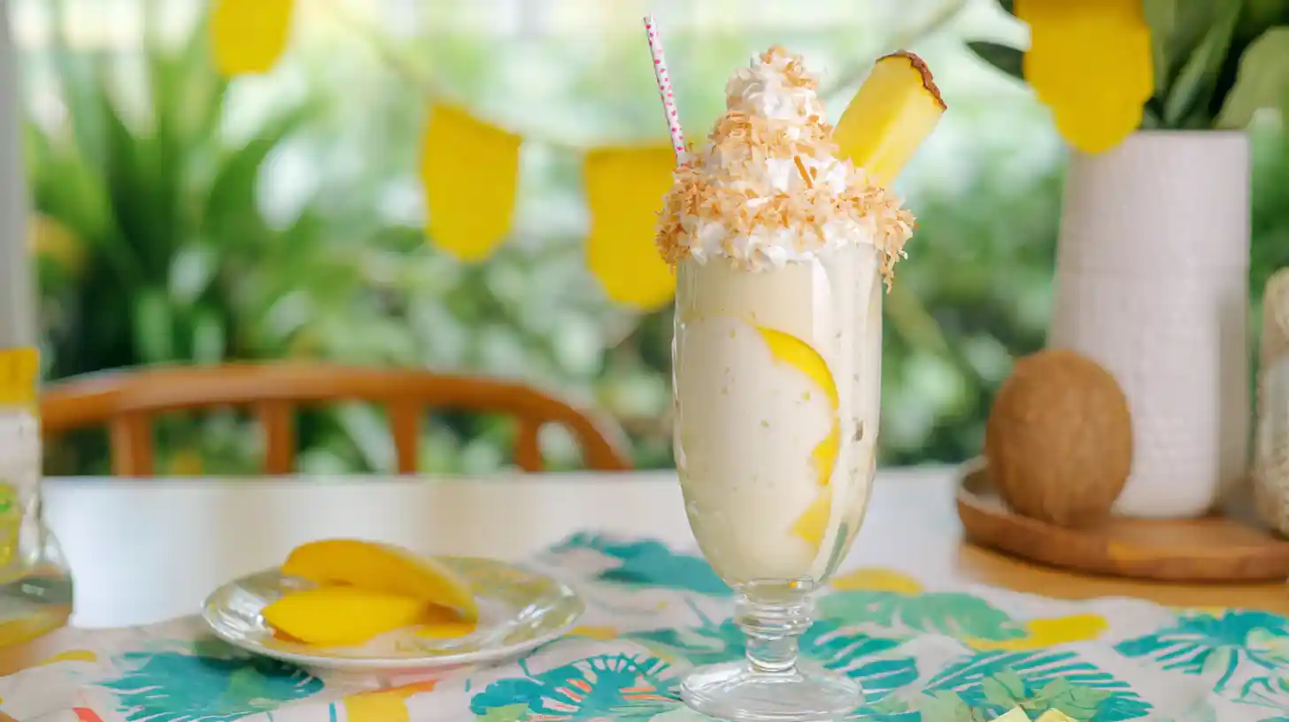 served-mango-coconut-float served mango coconut milkshake with toppings