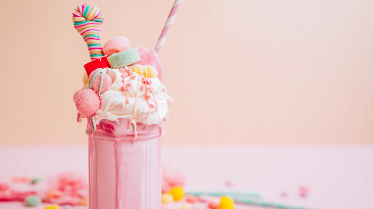 served-pink-candy-freakshakes served pink candy freakshake with candy straws and whipped cream