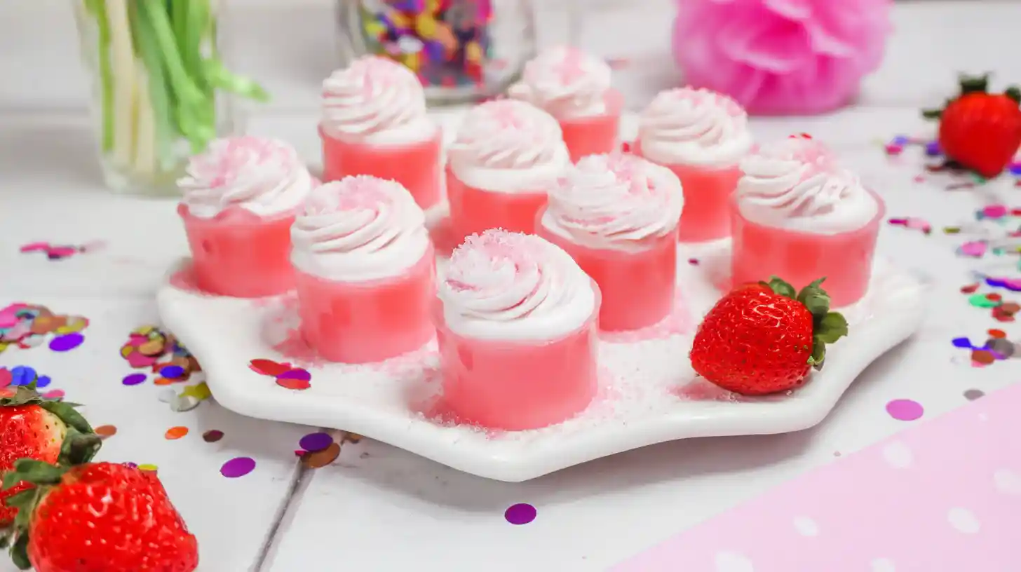 served-pink-pony-jello-shots pink jello shots with whipped cream and sugar topping