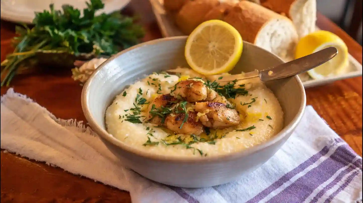 serving-southern-chicken-scampi-with-Creamy-Parmesan-grits serving Southern Chicken Scampi with Creamy Parmesan Grits