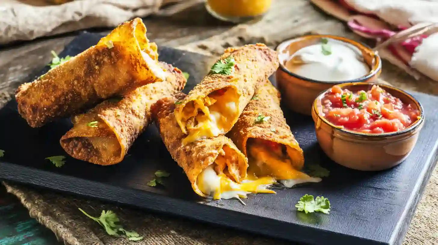 simple-crispy-nacho-egg-rolls-Recipe-served Served Simple Crispy Nacho Egg Rolls Recipe sliced to show filling
