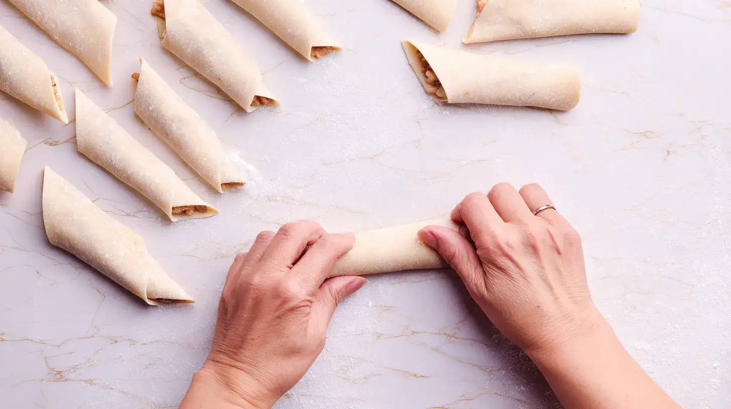 simple-crispy-nacho-egg-rolls-Recipe-step2 Wrapping the Simple Crispy Nacho Egg Rolls Recipe with visible filling