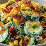 Plated Simple Southwest Cucumber Salad with garnish