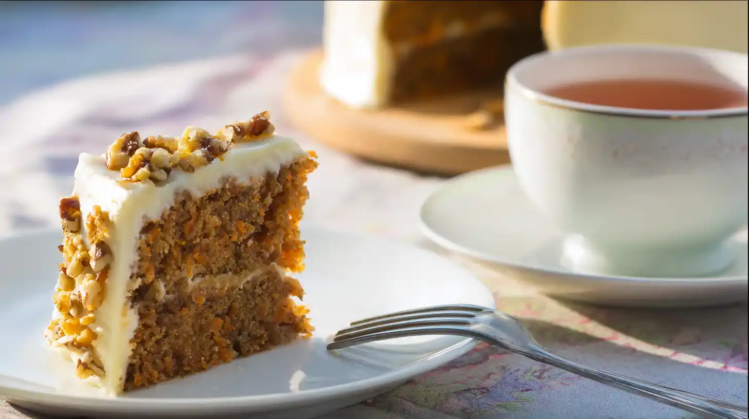 slice-hawaiian-carrot-Pineapple-cake-Recipe-served. Served slice of Hawaiian Carrot Pineapple Cake Recipe