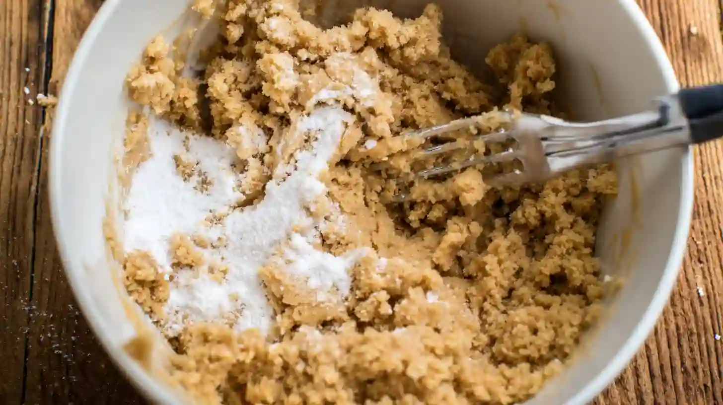 step1-peanut-butter-crumble Mashing peanut butter and sugar into crumbles