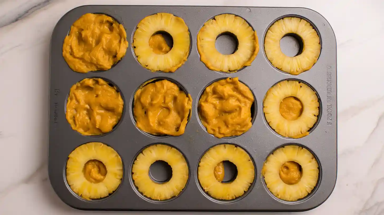 step7-fill-donut-pan Donut pan filled with sweet potato pineapple batter