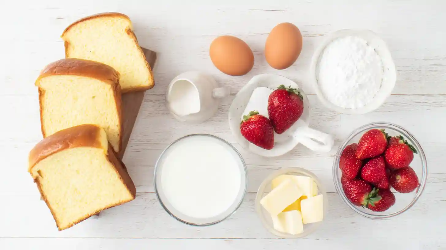 strawberry-cheesecake-sandwich-ingredients Ingredients for fried strawberry cheesecake sandwiches