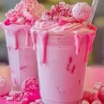 strawberry Strawberry candy shake with whipped cream and pink candies