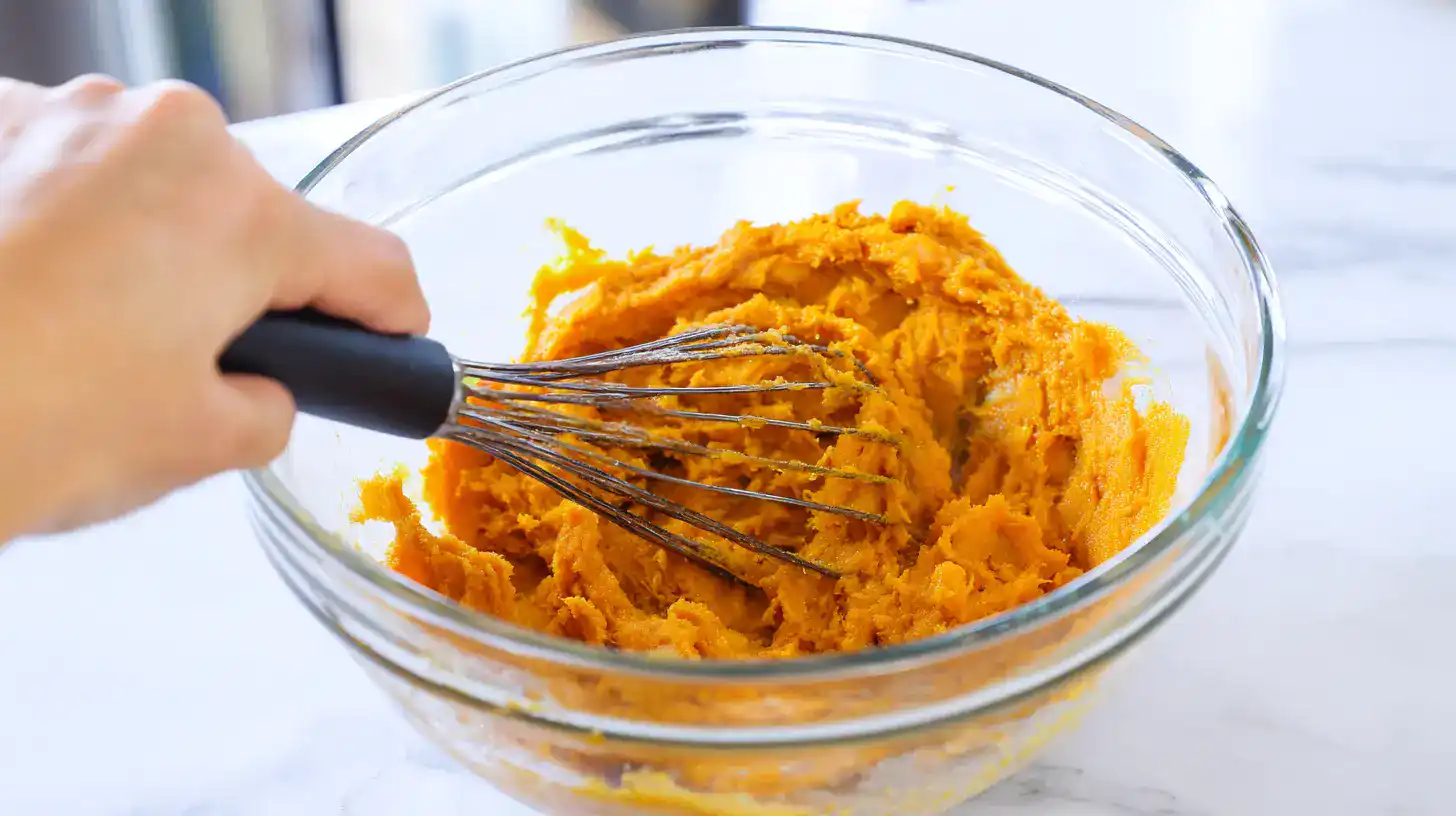 sweet-potato-pineapple-upside-donut-rings-step1 Mixing wet ingredients for Sweet Potato Pineapple Upside Donut Rings