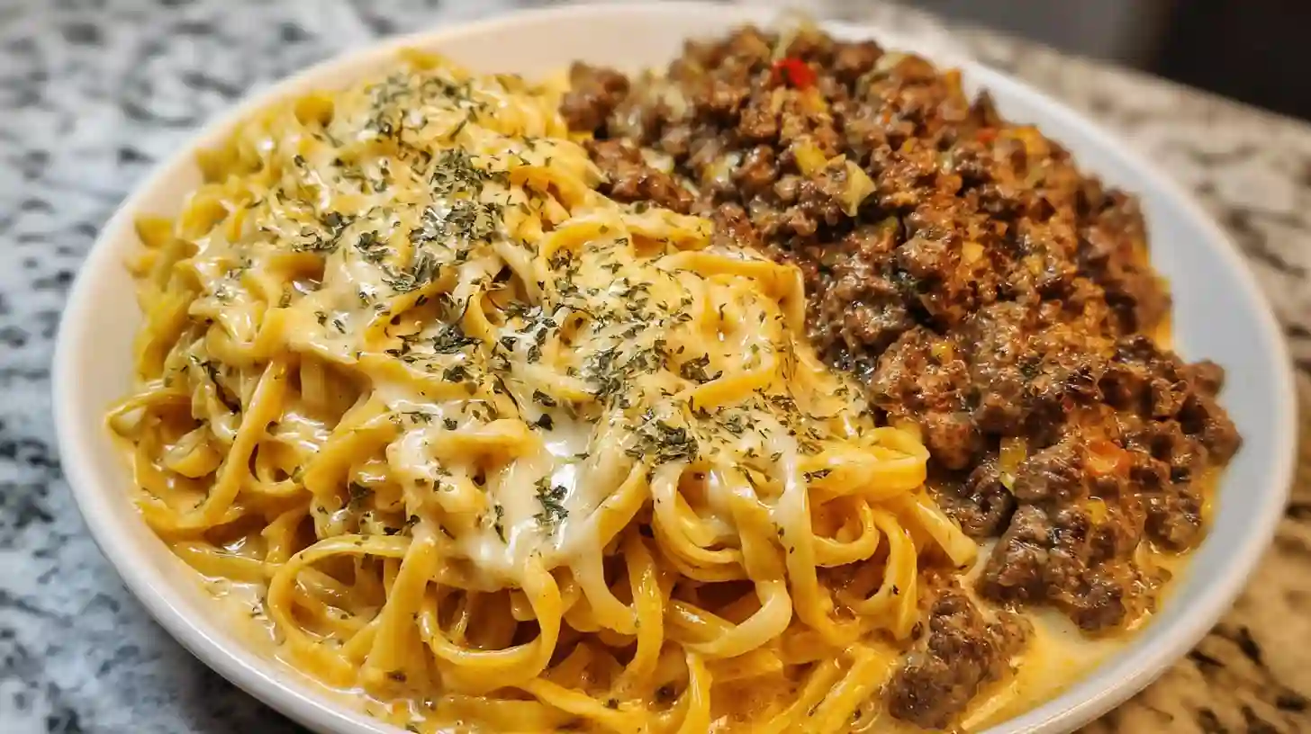 Cajun Beef Linguine in Creamy Velveeta Parmesan Garlic Sauce