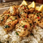 Served Chicken Scampi with Garlic Parmesan Rice