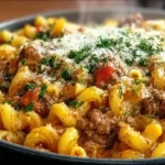 Creamy One Pot Cajun Beef and Cheddar Pasta dinner.healthier pasta comfort food recipes