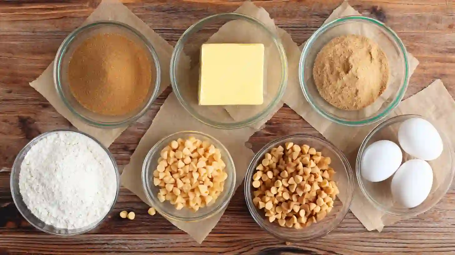 Old-Fashioned-butterscotch-toffee-cookie-bars-ingredients budget-friendly baking ingredients for cookie bars.quick dessert ideas with pantry ingredients