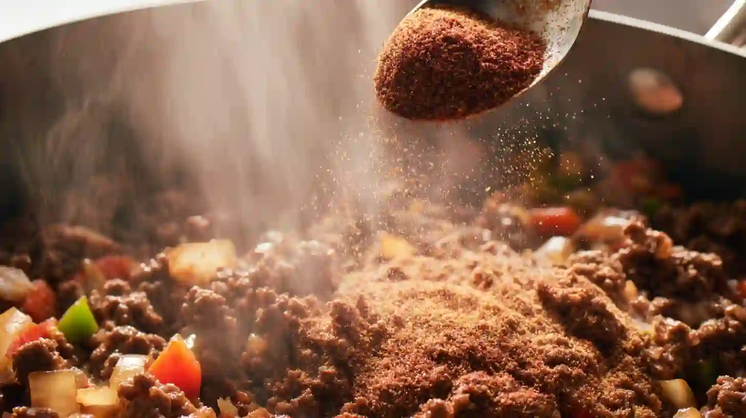 add-cajun-seasoning-bold-flavor-one-pot-pasta Adding Cajun seasoning and paprika to beef mixture for bold, spicy Creamy One Pot Cajun Beef and Cheddar Pasta