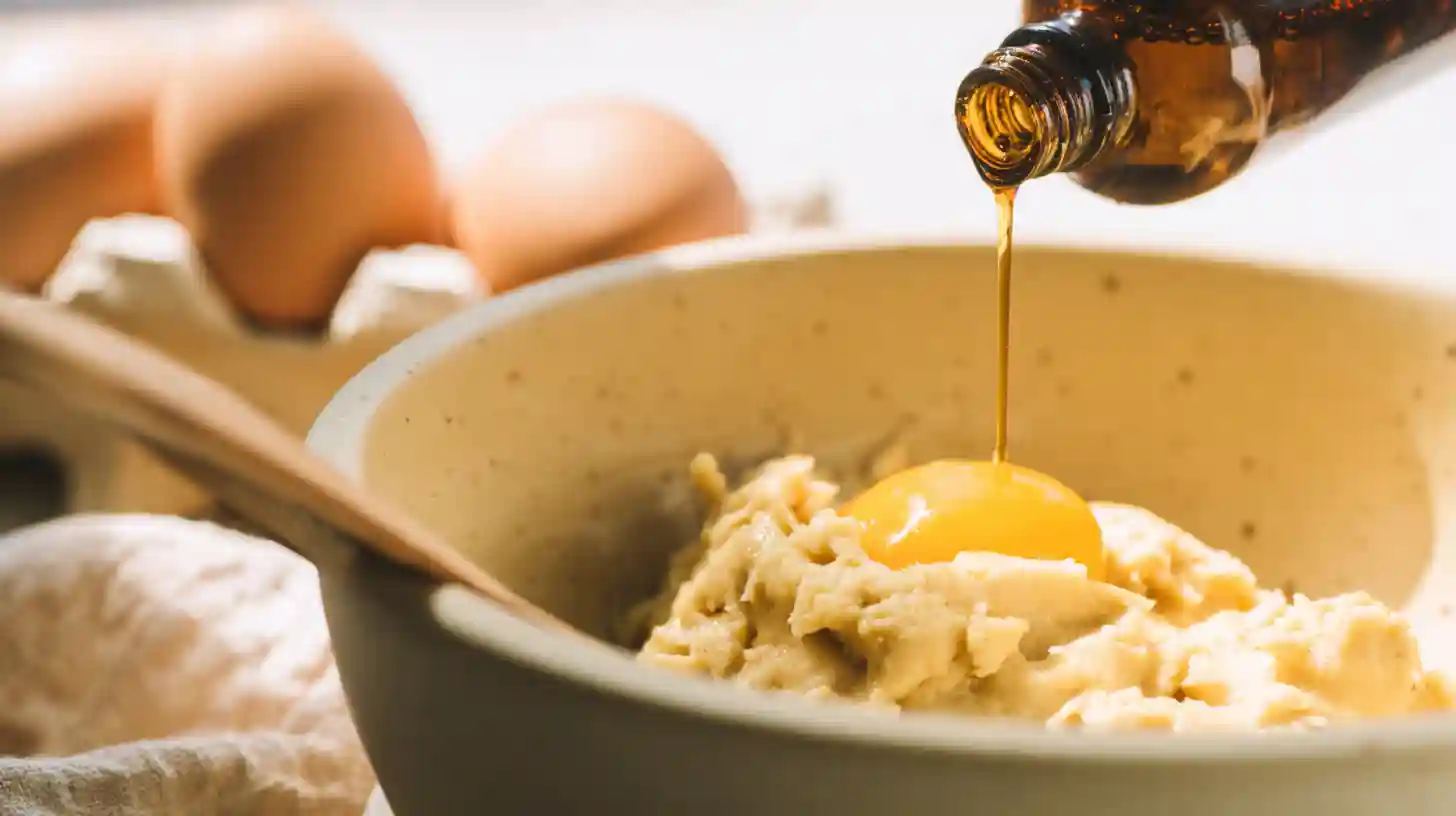 add-eggs-vanilla-cookie-dough Adding eggs and vanilla to cookie dough – great for easy low carb dinner recipes with dessert options and high protein dessert recipes
