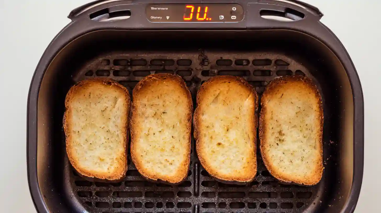 air-frying-garlic-toast-in-basket Garlic toast air frying in basket for pizza base