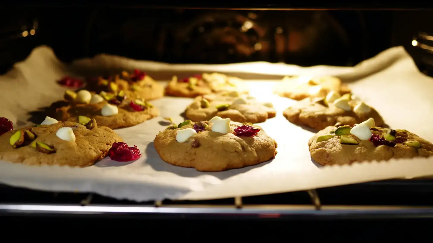 bake-golden-white-chocolate-cookies White chocolate cranberry pistachio cookies baking to golden perfection