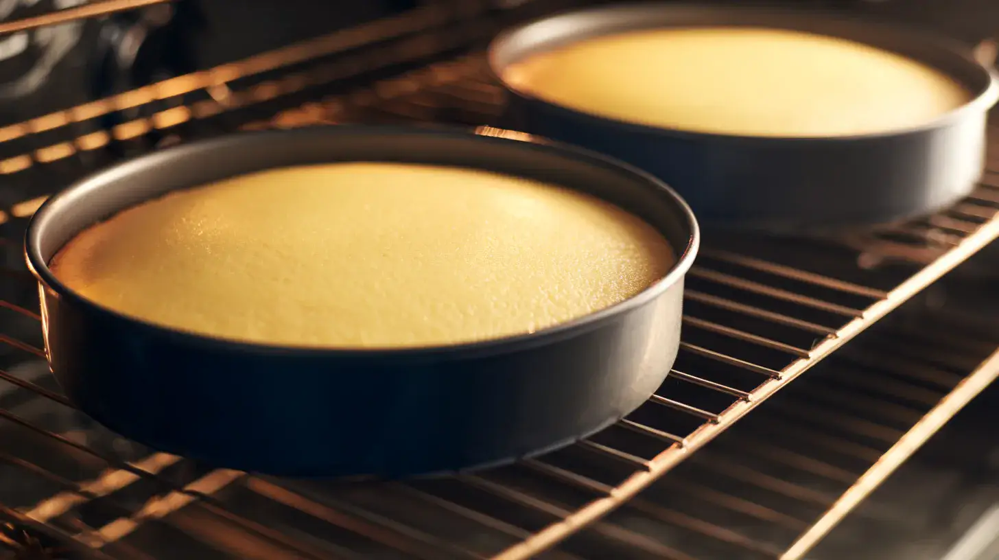 bake-lemon-cake-layers Baking lemon cake layers in two round pans