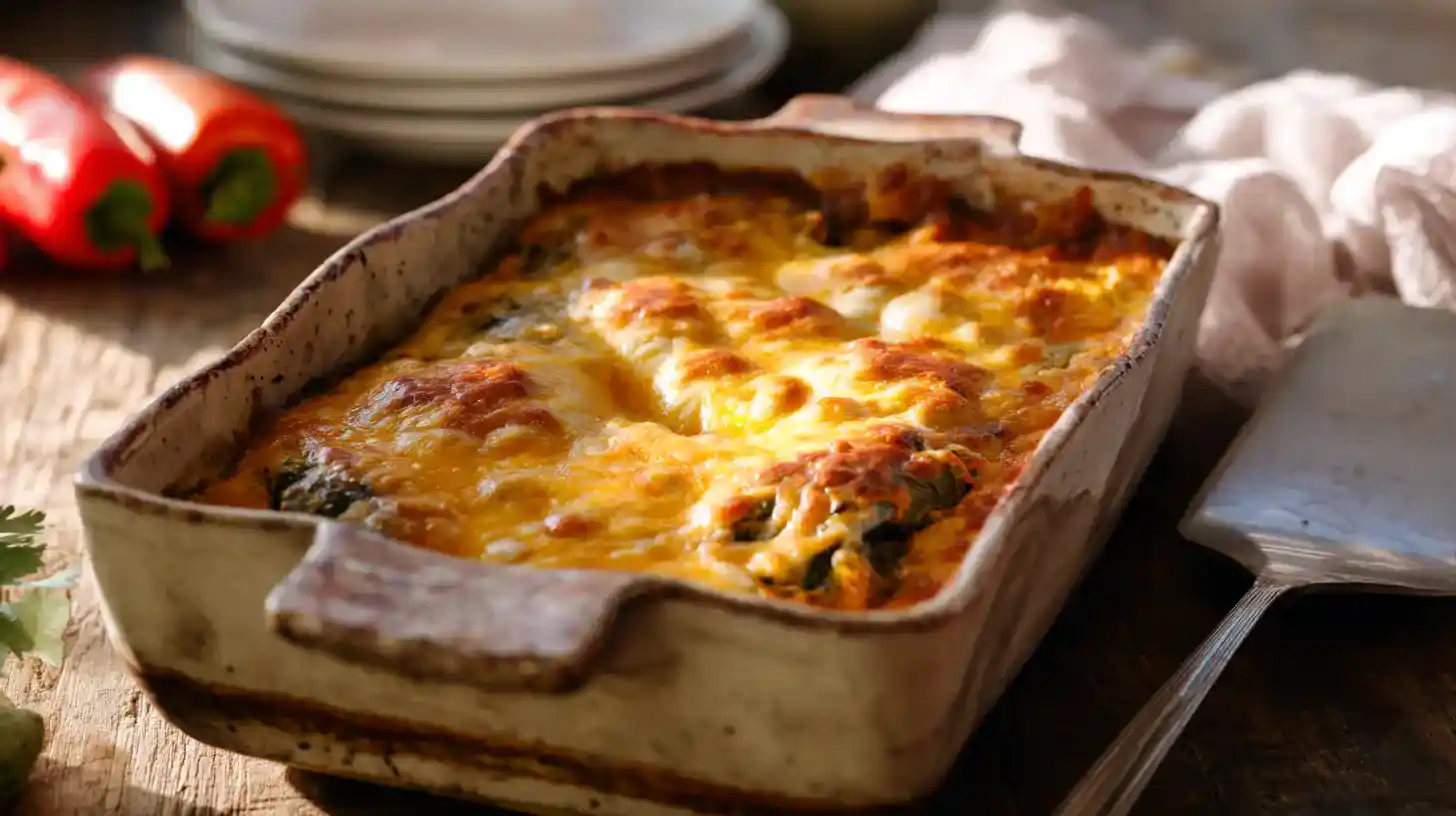 baked-Best-chile-relleno-casserole-Recipe-serving Freshly baked Best Chile Relleno Casserole Recipe ready to serve