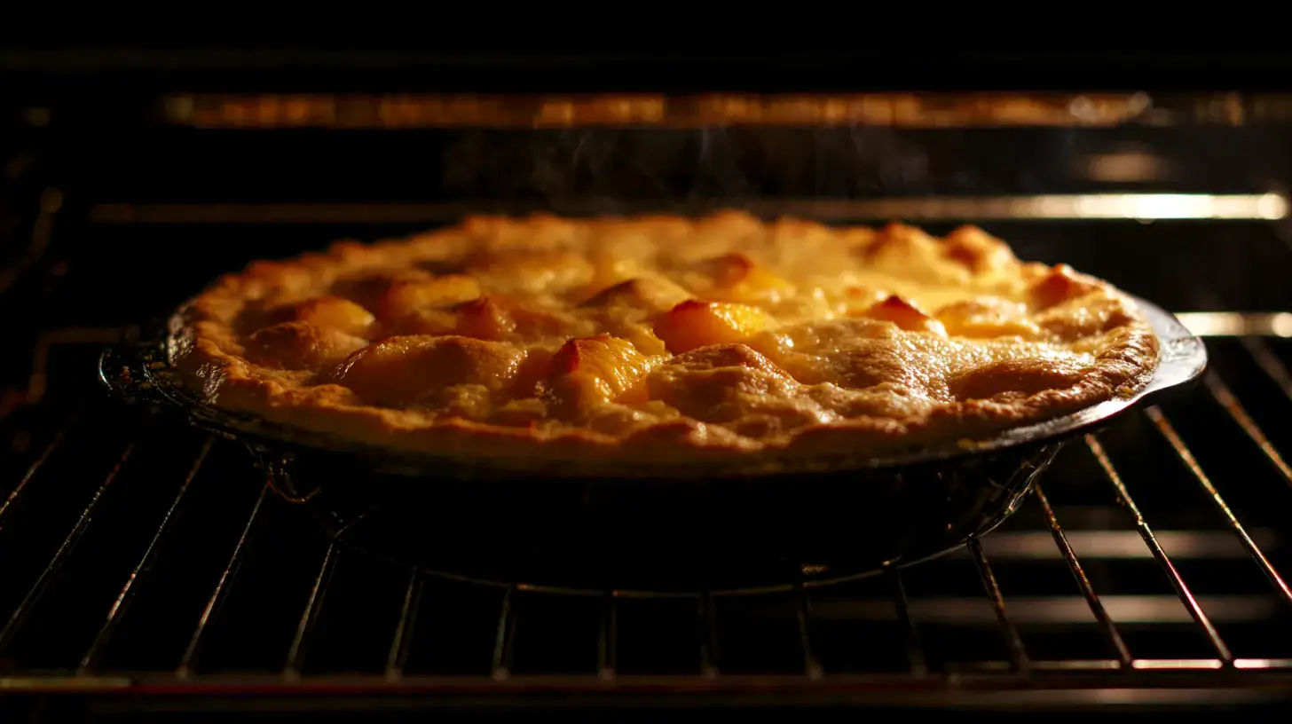 baked-golden-brown-butter-peach-cobbler Freshly baked brown butter peach cobbler with golden crust and bubbling filling
