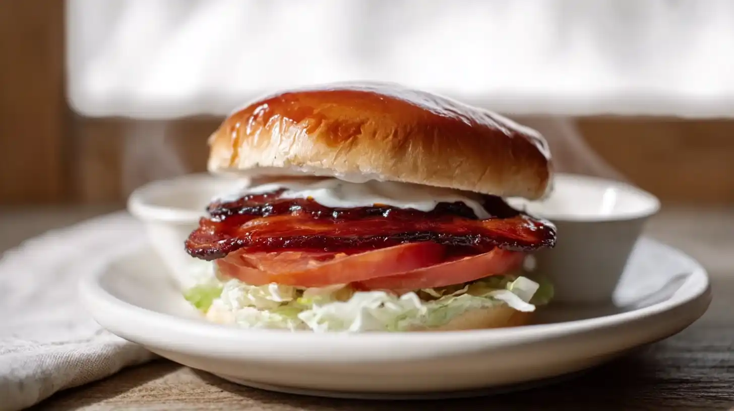 bbq-bacon-ranch-blt-served-with-dipping-sauces Served BBQ Bacon Ranch BLT sandwich with ranch and BBQ sauce – easy grilled sandwich idea and high-protein lunch recipe