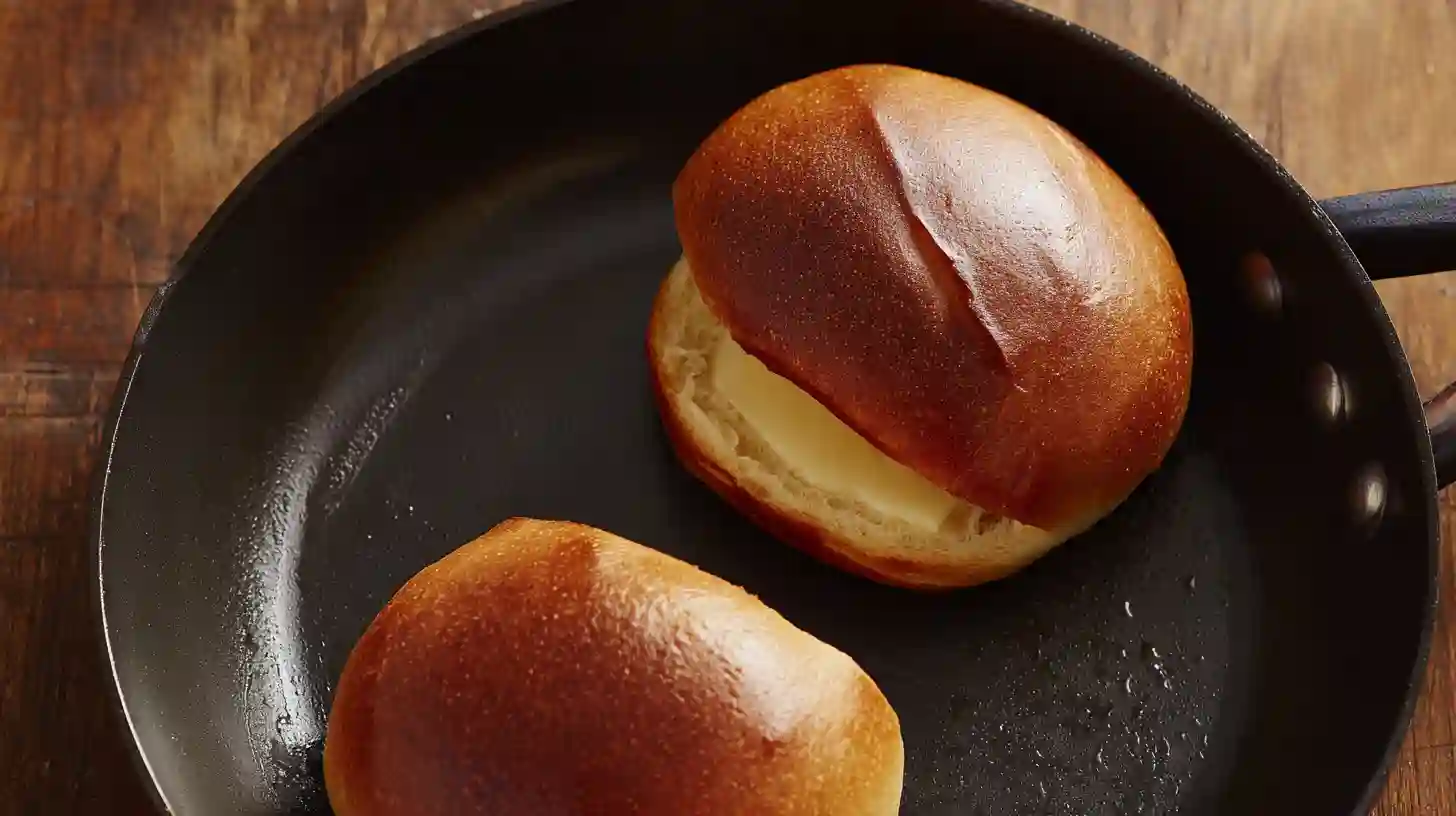 bbq-bacon-ranch-blt-toasting-brioche-buns Toasting brioche buns for BBQ Bacon Ranch BLT – easy grilled sandwich idea with buttery golden texture