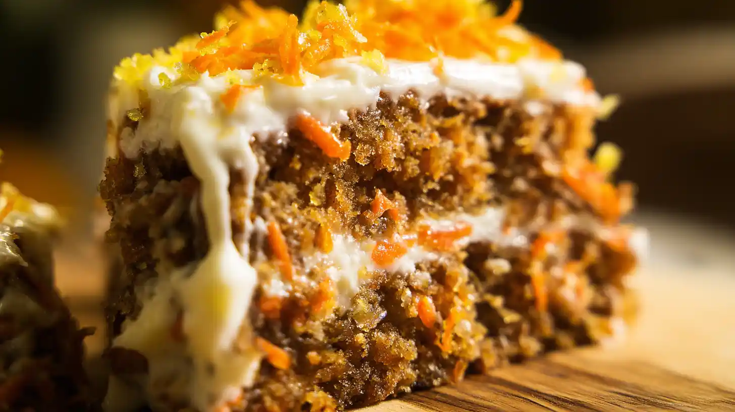 best-hawaiian-carrot-pineapple-cake-slice healthy pineapple desserts.Best Hawaiian carrot pineapple cake with cream cheese frosting, pineapple, and shredded carrot