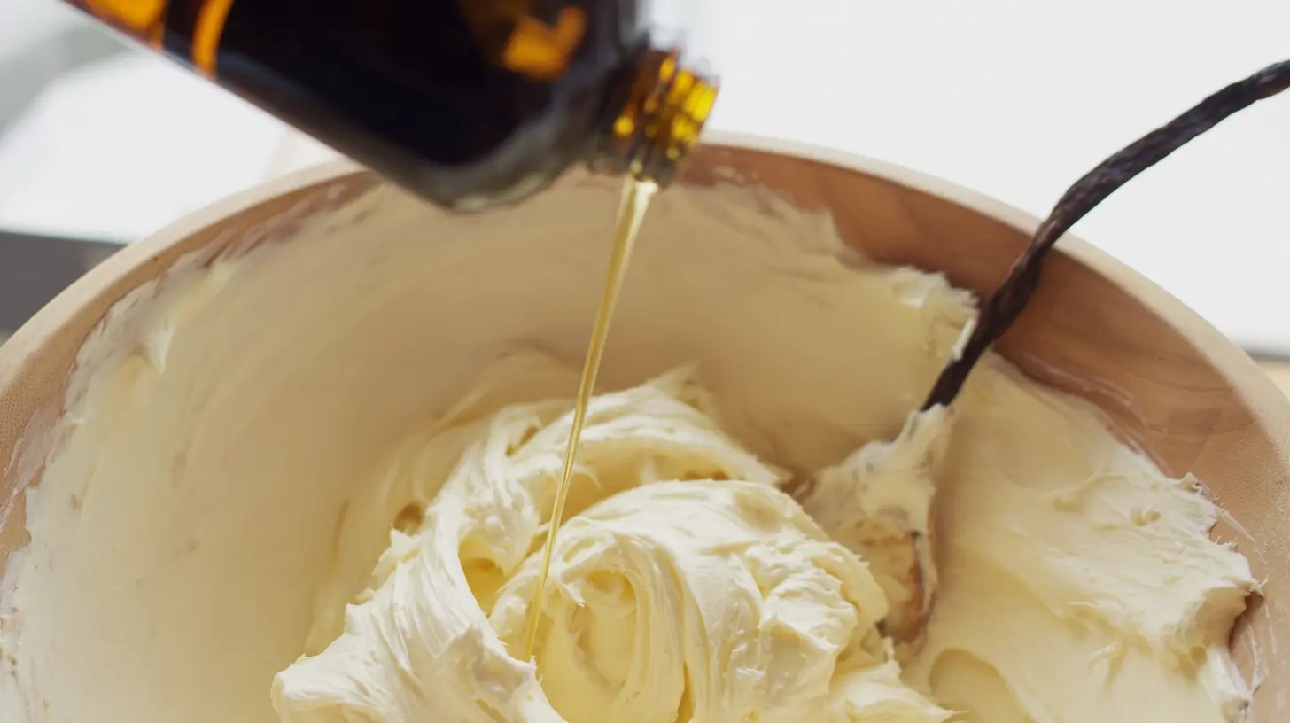 blend-wet-mixture-chocolate-graham Mixing milk and vanilla into creamed butter and sugar