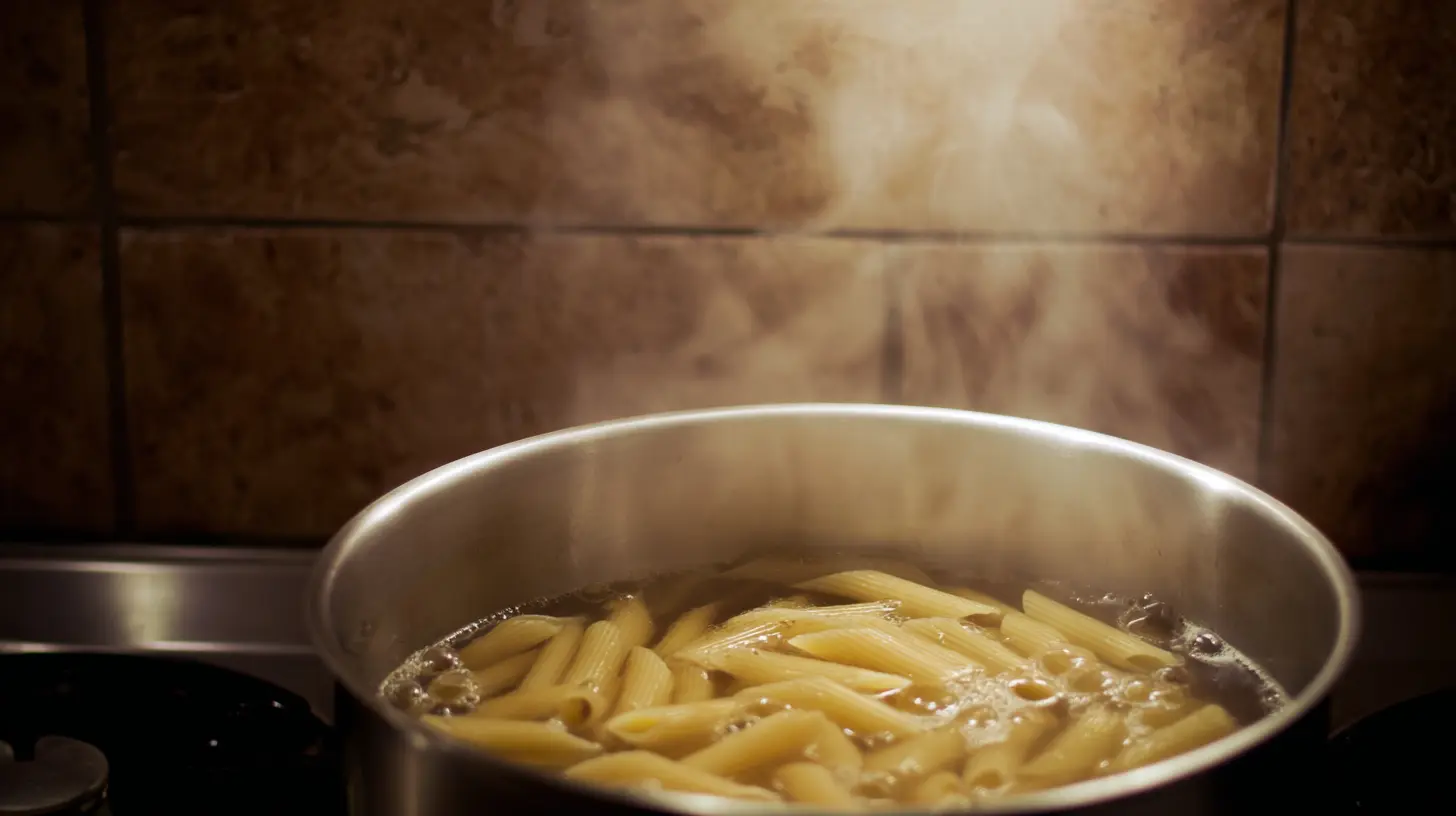 boil-penne-pasta-step1 Penne pasta boiling in a pot on the stove