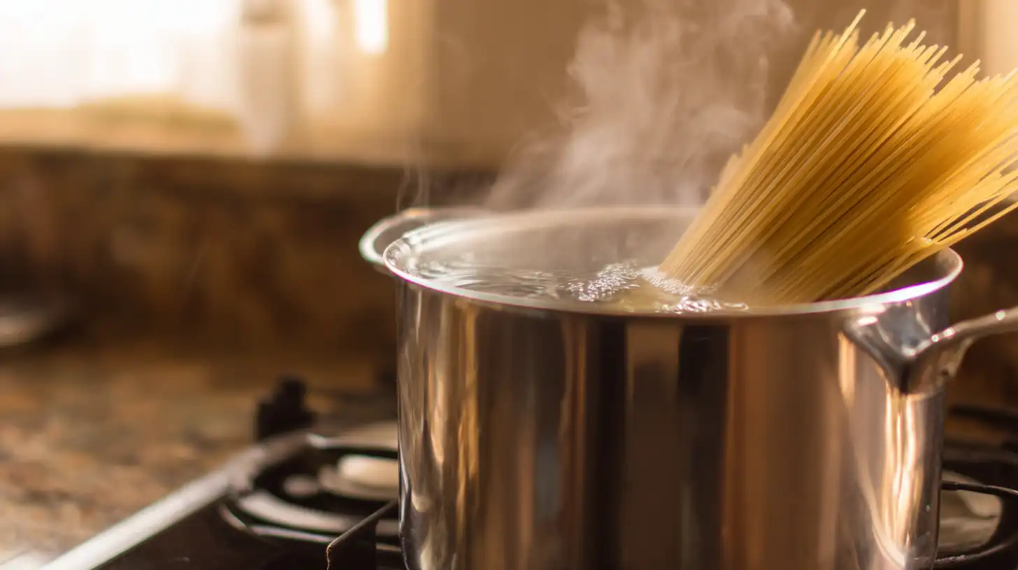 boiling-linguine-pasta-step1 Boiling linguine in salted water for creamy Cajun pasta