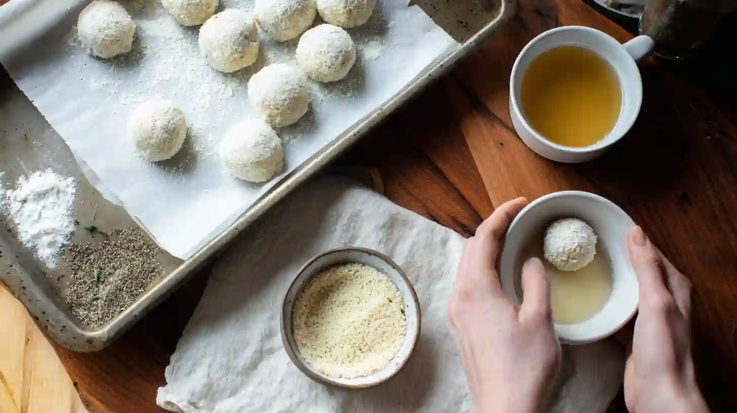 breadcrumb-coating-dill-pickle-cheeseburger-mozzarella-bombs Coating mozzarella-stuffed dough balls in garlic dill breadcrumbs – crispy kid-friendly meals and high-protein comfort food snacks