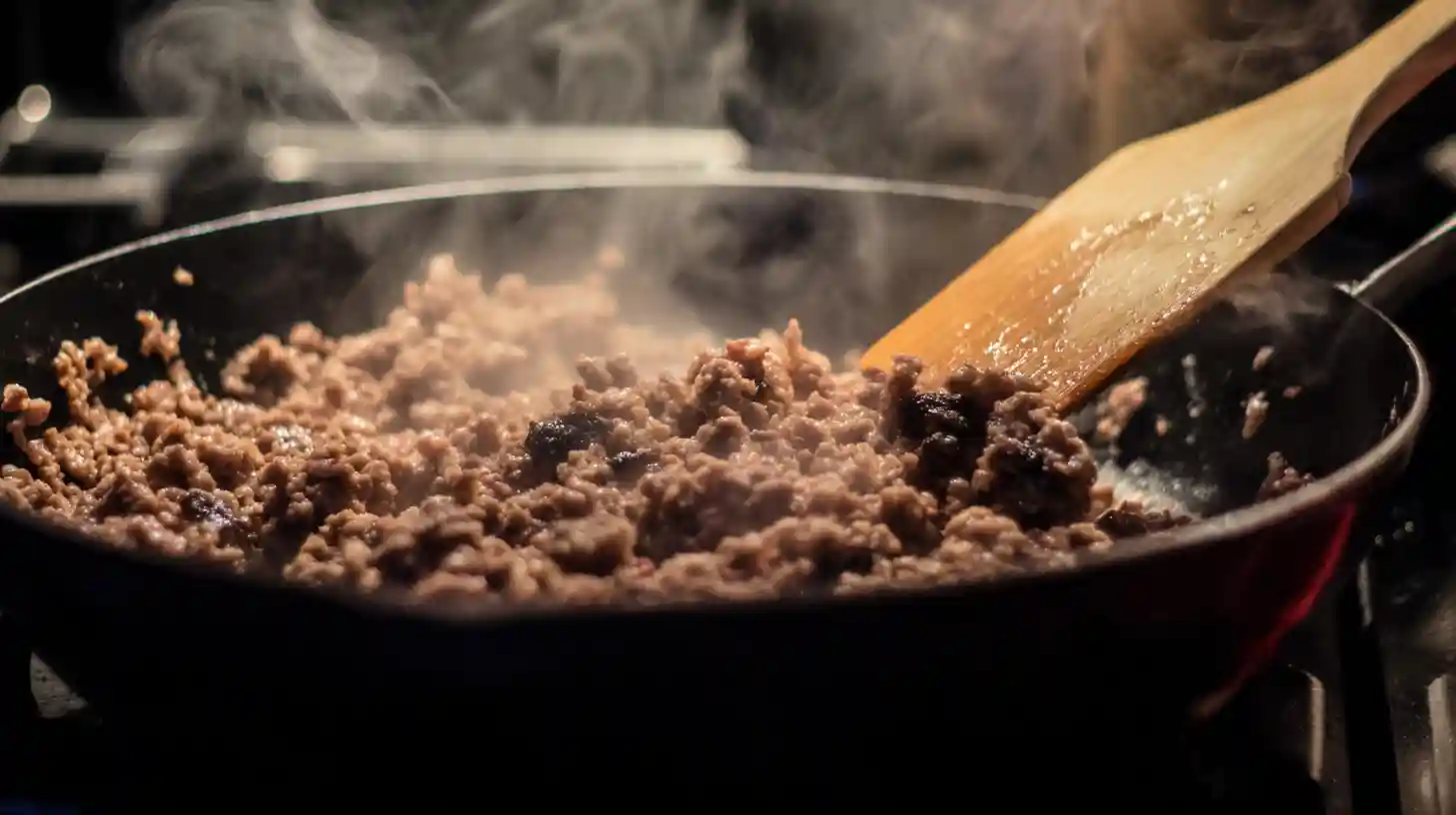 browning-ground-beef-one-pan-meal browning ground beef for high-protein one pan meal recipe