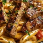 Cajun Steak Penne with Ranch Honey Cheese Sauce in a bowl