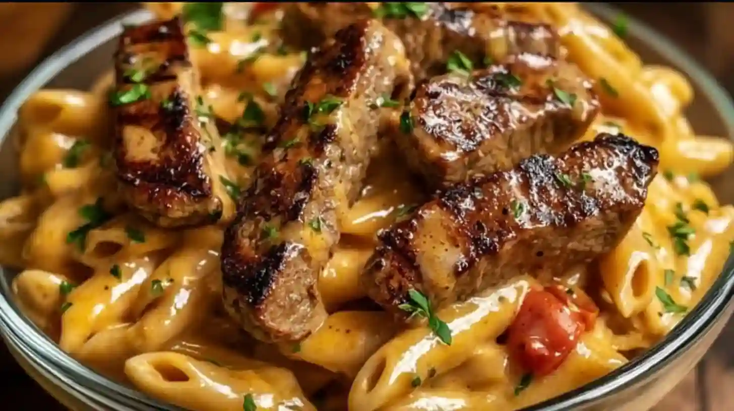 Cajun Steak Penne with Ranch Honey Cheese Sauce