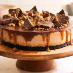 Caramel Chocolate Coffee Cheesecake featured image topped with ganache and caramel drizzle for luxury dessert recipes