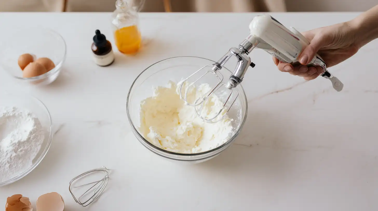 cheesecake-filling-red-velvet-cupcakes-recipe-step2 Making cheesecake filling for Strawberry Cheesecake Red Velvet Cupcakes Recipe – easy holiday dessert with premium ingredients