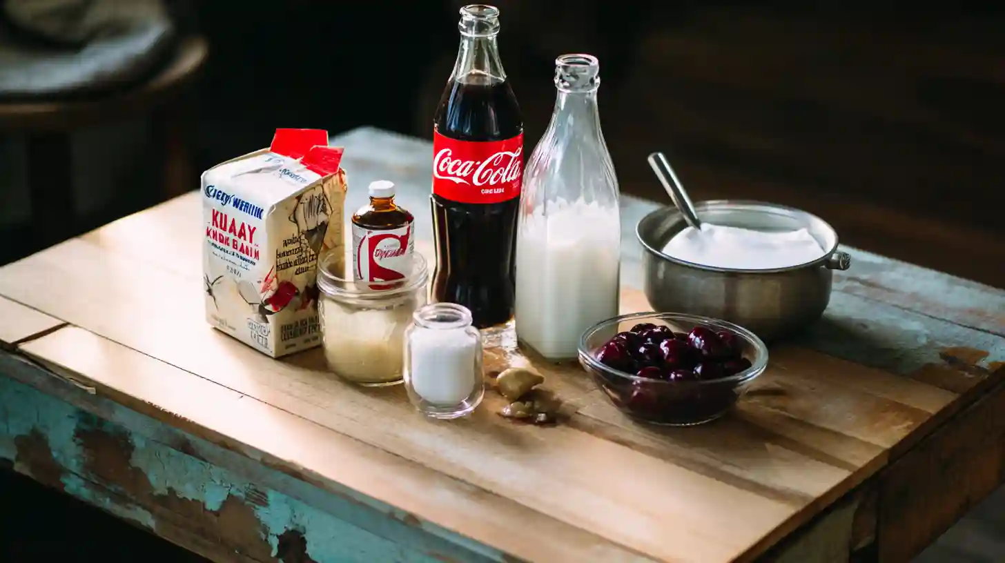 cherry-coke-ice-cream-Recipe-ingredients Cherry Coke Ice Cream Recipe ingredients flat lay.summer dessert ideas