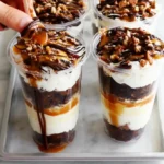 Loaded Brownie Cheesecake Cups chilling in fridge for best no bake dessert flavor
