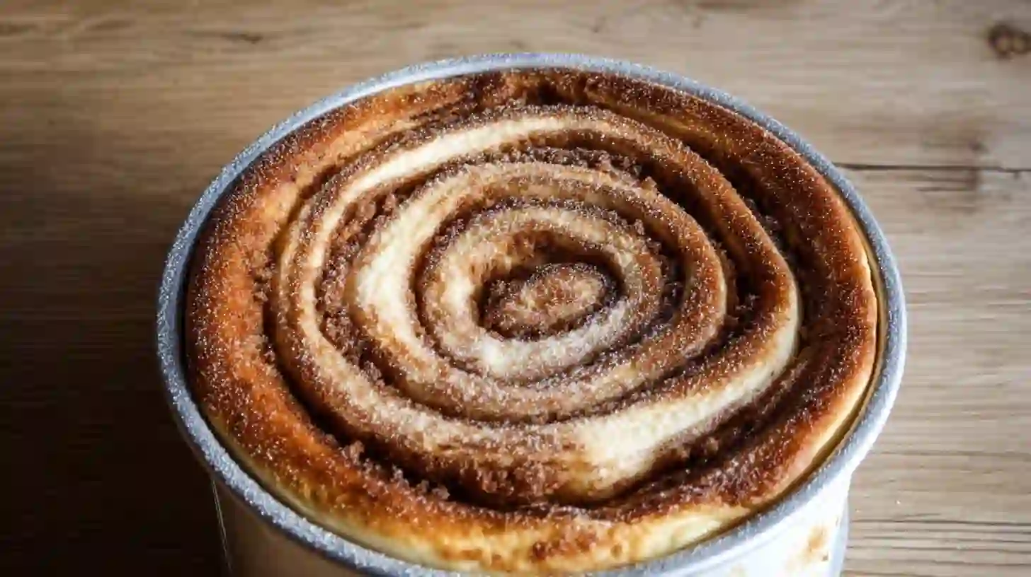 chilled-cinnamon-roll-honeybun-cheesecake-refrigerated Chilled cinnamon roll honeybun cheesecake set with golden swirl and creamy center in springform pan